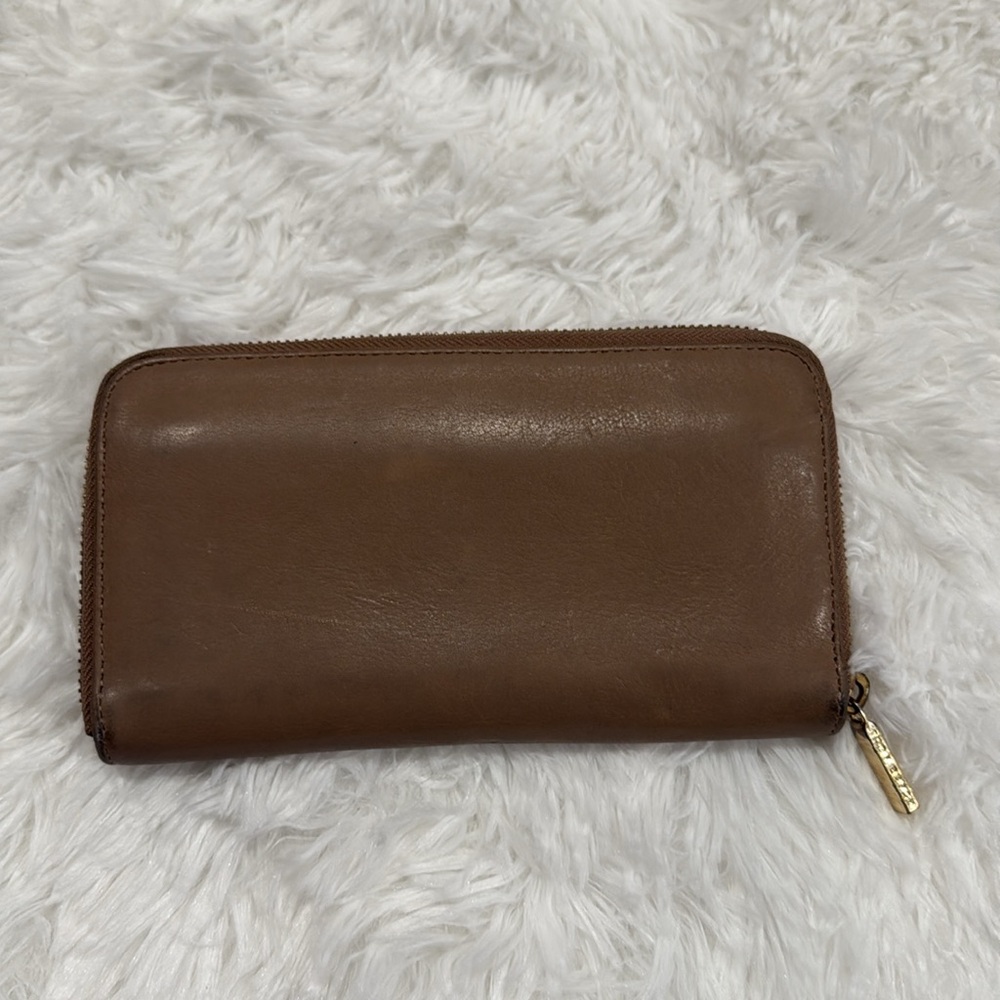 Tory Burch Robinson Taupe Zip-Around Leather Wallet Bow Detail Women’s - Picture 7 of 14